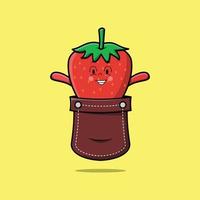 süße Cartoon-Erdbeere, die aus der Tasche kommt vektor