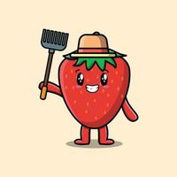 tecknad jordbruksarbetare jordgubbe höggaffel vektor