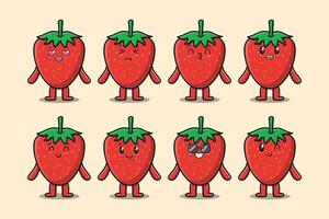 set kawaii jordgubbar tecknad med uttryck vektor