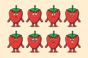set kawaii jordgubbar tecknad med uttryck vektor