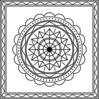 cirkel blommönster prydnad med fyrkantig ram. konst, linje, siluett, kreativ och unik stil. lämplig för symbol, skylt, dekor, kakel, tryck, tapeter, kort, hälsning, bröllop och textil vektor