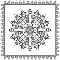 blomma mandala prydnad med fyrkantig ram. konst, linje, siluett, kreativ och unik stil. lämplig för symbol, skylt, dekor, kakel, tryck, tapeter, kort, hälsning, bröllop och textil vektor