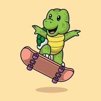 söt sköldpadda spelar skateboard tecknad premium vektor