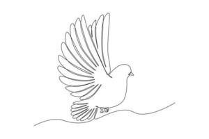 fortlaufende einzeilige zeichnung einer fliegenden taube. friedenstag konzept. einzeiliges zeichnen design vektorgrafik illustration. vektor