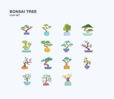 bonsai-baum-flach-symbol-set vektor