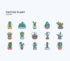 kaktuspflanze linearer farbiger symbolsatz vektor