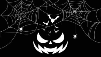 glad halloween bokstäver. handskriven kalligrafi med spindelnät och fladdermöss för gratulationskort, affischer, banderoller, flygblad och inbjudningar. glad halloween text, semester bakgrund vektor