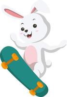 söt liten vit kanin som spelar skateboard vektor
