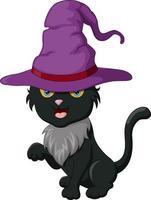 söt svart katt tecknad i en halloween hatt vektor