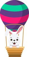 söt liten vit kanin flyter på luftballong vektor
