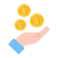 mynt till hands, begreppet finansiering ikon vektor