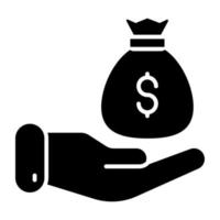 Hand, die Geld-Symbol in solidem Design gibt vektor