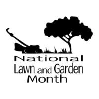 nationell gräsmatta och trädgård månad, siluett av trädgårdsobjekt och utrustning för affisch eller banderoll vektor