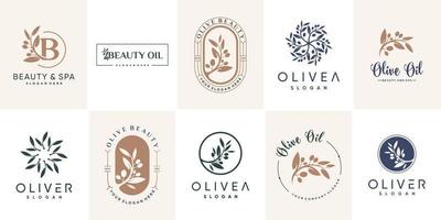 Oliven-Logo-Design für Schönheit mit kreativem Elementkonzept Premium-Vektor vektor