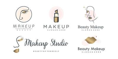 makeup skönhet logotyp design för mode med kreativa element premium vektor