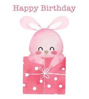 grattis på födelsedagen söt rosa kanin akvarell kort vektor