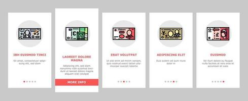 Onboarding-Symbole für internationale Finanzen der Währung setzen Vektor