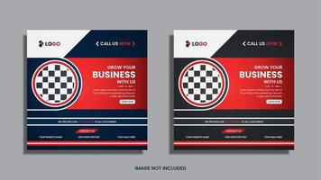 Modernes Corporate Social Media Post Design mit blauen, roten und schwarzen runden und geometrischen kreativen Formen. vektor