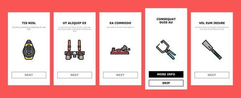 snickare verktyg och tillbehör onboarding ikoner som vektor