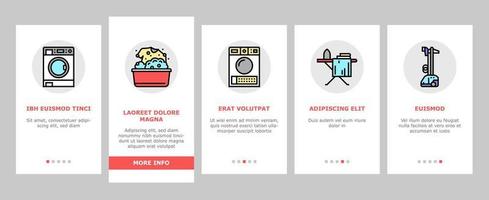 wäscheservice waschen kleidung onboarding icons set vektor