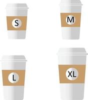 kaffe att gå olika storlekar tecken. platt stil. kaffekopp storlek sml xl ikoner på vit bakgrund. symbol för storlek på varma koppar för take-away. olika storlek - small, medium, large och extra large. vektor