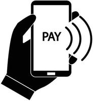Zahlung mit Smartphone-Symbol auf weißem Hintergrund. Zeichen für mobile Online-Zahlung. Symbol für kontaktloses Bezahlen. flacher Stil. vektor