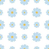kamomill. fina blå blommor. upprepande vektormönster. isolerade färglös bakgrund. sömlös sommarprydnad. delikat blommig bakgrund. platt stil. blommande växt. vektor