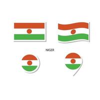 niger flagga logotyp ikonuppsättning, rektangel platta ikoner, cirkulär form, markör med flaggor. vektor