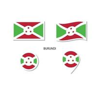 Burundi-Flaggen-Logo-Icon-Set, rechteckige flache Symbole, kreisförmige Form, Markierung mit Fahnen. vektor