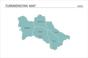 turkmenistan karta vektorillustration på vit bakgrund. kartan har alla provinser och markera huvudstaden i turkmenistan. vektor