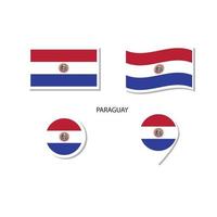 paraguay flagga logotyp Ikonuppsättning, rektangel platta ikoner, cirkulär form, markör med flaggor. vektor