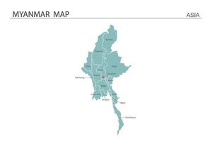 myanmar karta vektorillustration på vit bakgrund. kartan har alla provinser och markerar huvudstaden i myanmar. vektor