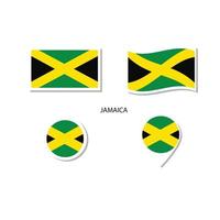 jamaica flagga logotyp ikonuppsättning, rektangel platta ikoner, cirkulär form, markör med flaggor. vektor