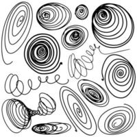uppsättning vektor linjer, spiraler och streck i doodle stil.