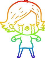 Regenbogen-Gradientenlinie Zeichnung Cartoon-Mädchen weint vektor