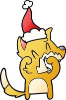 lachender fuchs-gradienten-cartoon einer tragenden weihnachtsmütze vektor
