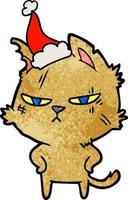 robuster strukturierter Cartoon einer Katze mit Weihnachtsmütze vektor