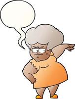 tecknad arg gammal kvinna och pratbubbla i jämn gradientstil vektor