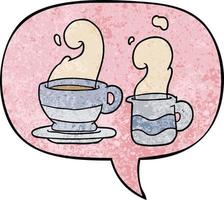 Cartoon-Tasse Kaffee und Sprechblase im Retro-Textur-Stil vektor