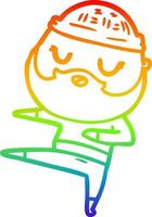 Regenbogen-Gradientenlinie Zeichnung Cartoon-Mann mit Bart tanzen vektor