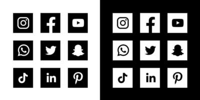 sociala medier ikoner svart och vit fyrkant vektor