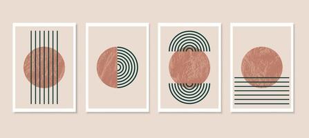 minimalistisk abstrakt konstbakgrund med cirklar. brun lera färg. svarta linjer. geometriska former. estetiska vektorillustrationer för väggdekor, affischer, omslag, kort, inbjudningar och branding. vektor