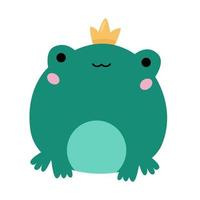 Kawaii Prinz Frosch auf weißem Hintergrund. zeichentrickfigur für märchengeschichte. Königsfrosch mit goldener Krone. Vektor-Illustration. vektor