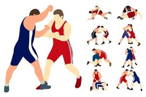 vektorsammlung von athletenwrestlern im wrestling, duell, kampf. griechisch-römisch, Freestyle, klassisches Wrestling. vektor