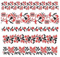 ukrainisches nationales Kreuzstich-Vektor-Ornament-Schema von Blumen und Beeren für Rahmen. schwarze und rote Reihe von Vektorstickereien