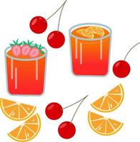 illustration von kühlen getränken mit früchten und beeren. Orangenscheiben, Kirschen und Erdbeeren. flache Abbildung. vektor