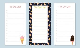 uppsättning mallar för att göra-lista med söt glass. vektor illustration