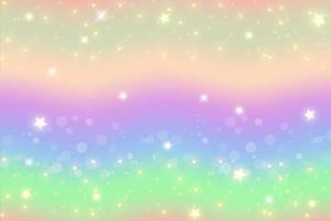 Regenbogen-Einhorn-Fantasie-Wellenhintergrund mit Bokeh und Sternen. holografische Illustration in Pastellfarben. heller bunter Himmel. Vektor. vektor