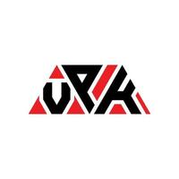 vpk-Dreieck-Buchstaben-Logo-Design mit Dreiecksform. vpk-Dreieck-Logo-Design-Monogramm. vpk-Dreieck-Vektor-Logo-Vorlage mit roter Farbe. vpk dreieckiges Logo einfaches, elegantes und luxuriöses Logo. vpk vektor