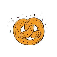 oktoberfest 2022 - ölfestival. handritad doodle brezel med sesamfrön på en vit bakgrund. tysk traditionell semester. vektor